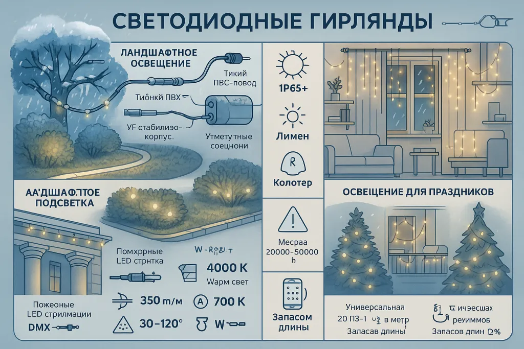 Как выбрать светодиодные гирлянды для ландшафтного, интерьерного и праздничного освещения