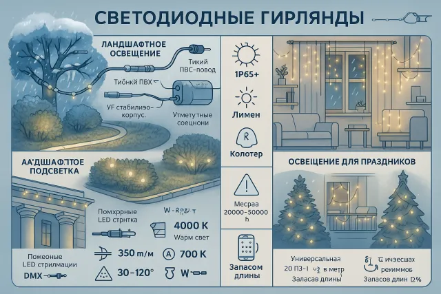 Как выбрать светодиодные гирлянды для ландшафтного, интерьерного и праздничного освещения